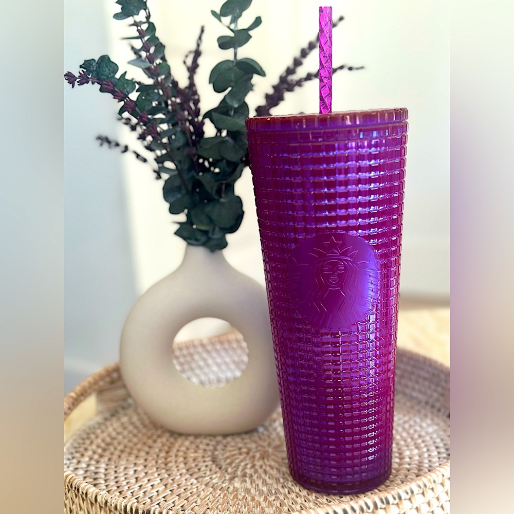 NWT Starbucks 24oz Textured Purple Tumbler with Straw